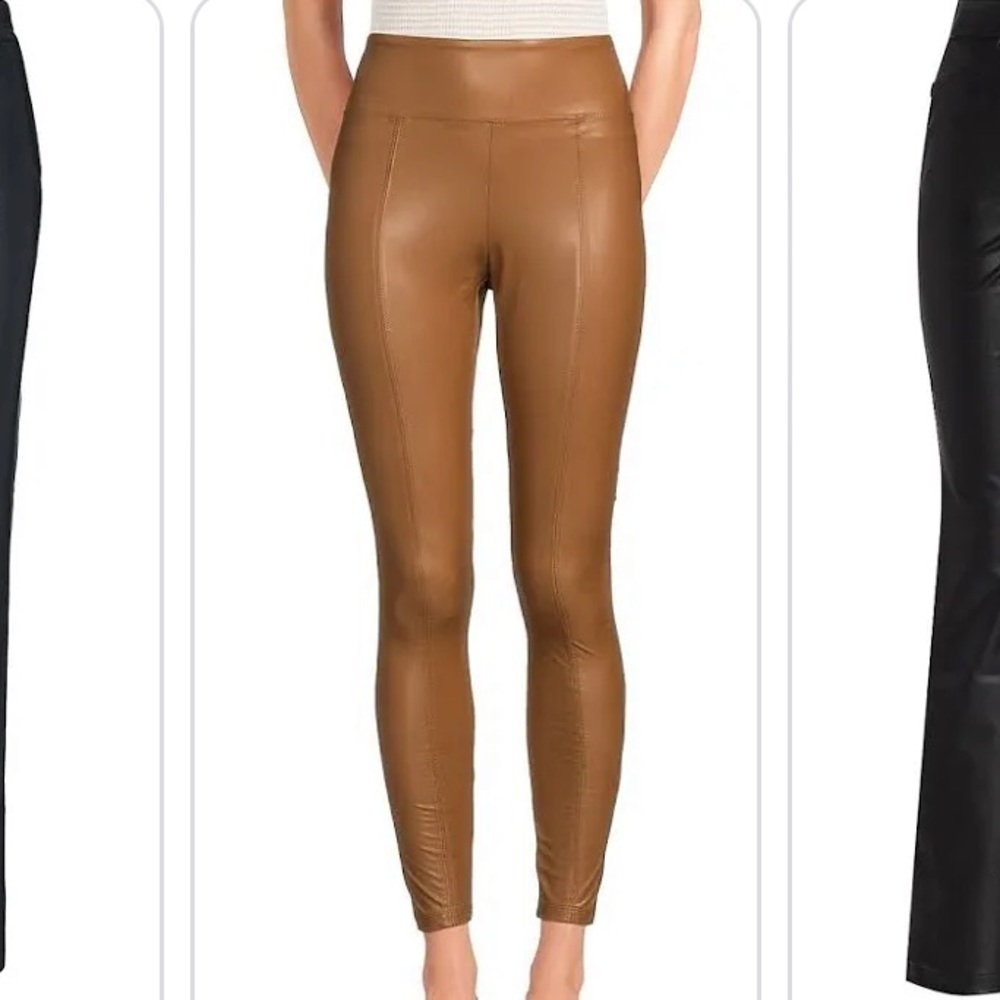SAKS Fifth Ave High Rise Faux Leather Carmel Mocha Pants